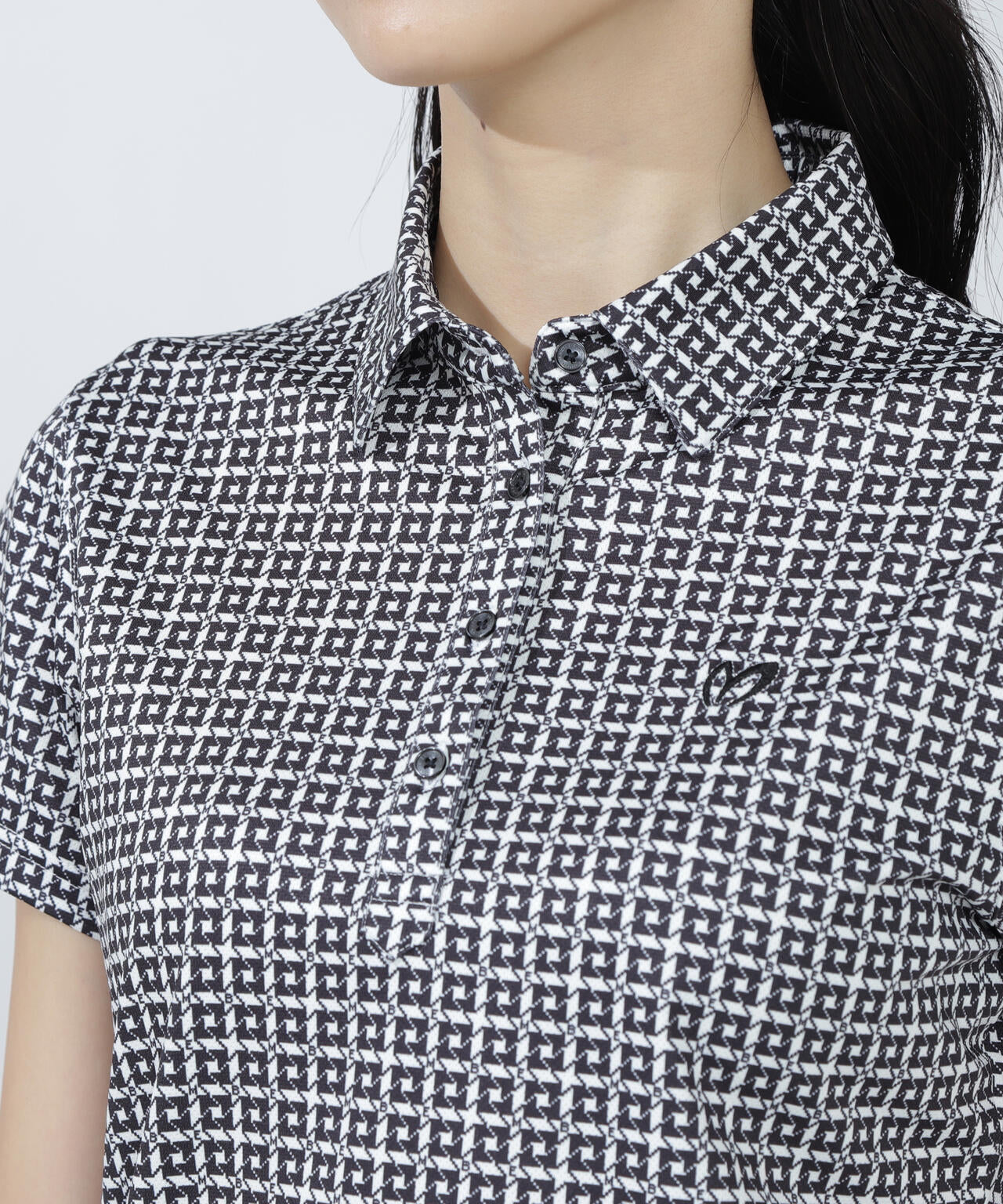 4WAYトリコット千鳥プリント半袖ポロシャツ