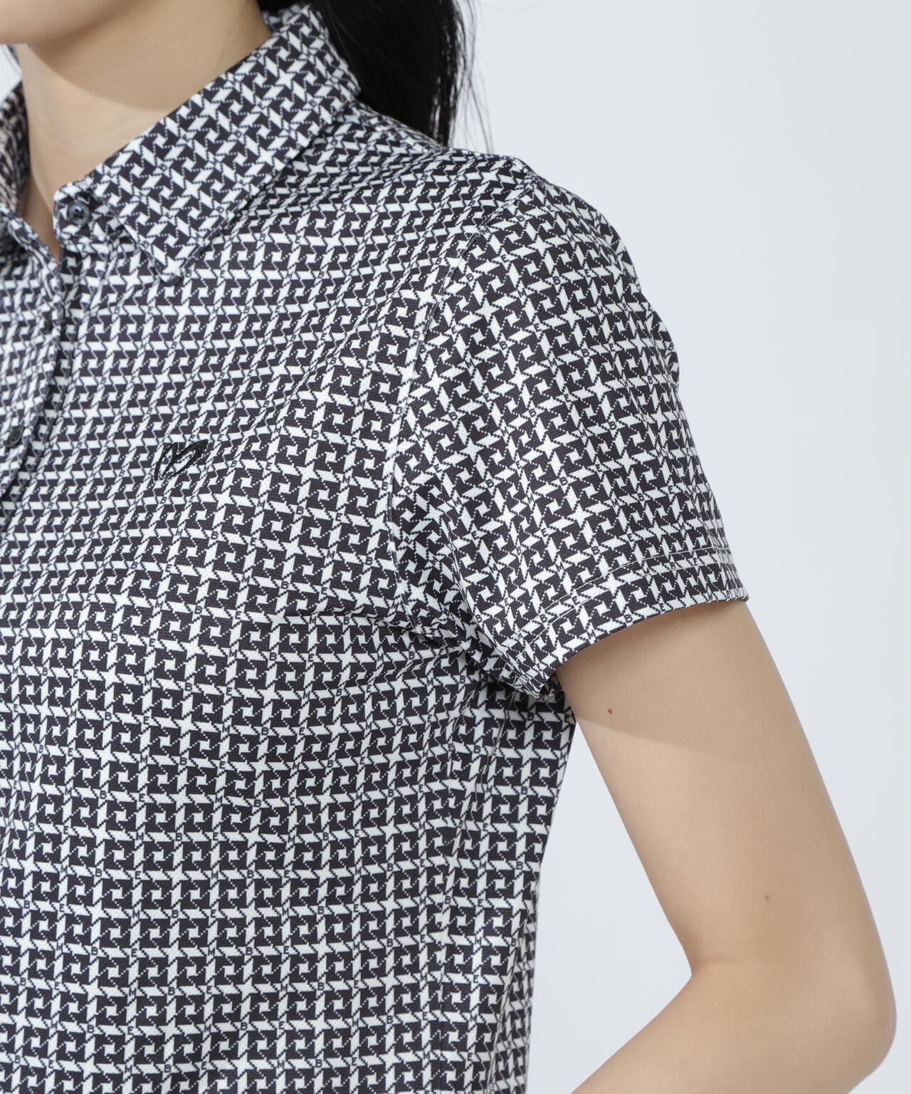 4WAYトリコット千鳥プリント半袖ポロシャツ