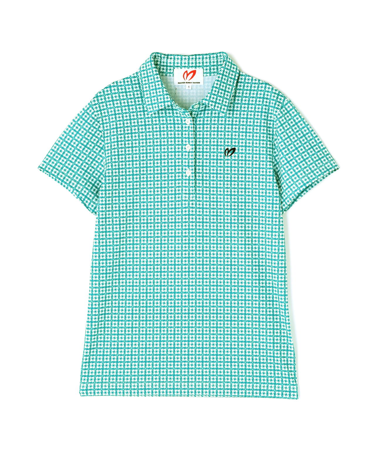 4WAYトリコット千鳥プリント半袖ポロシャツ