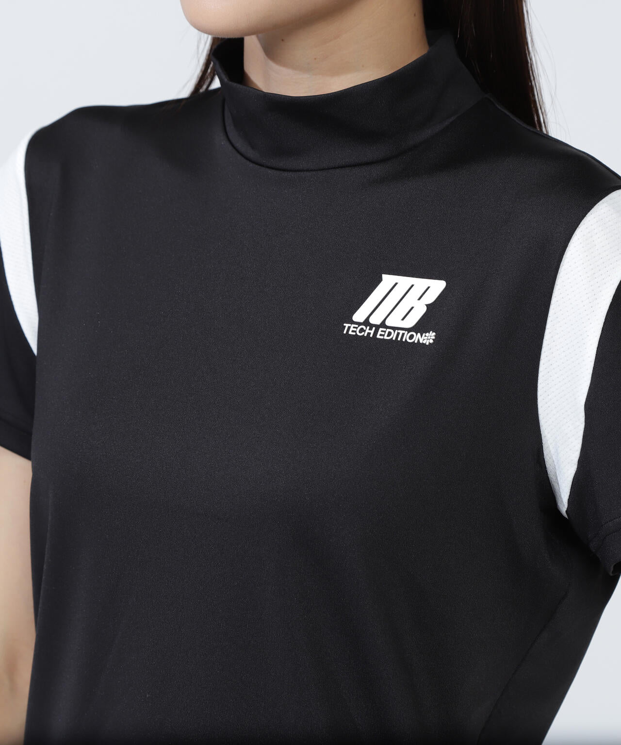 ハイストレッチメッシュ半袖ハイネックカットソー ＜AddElm＞