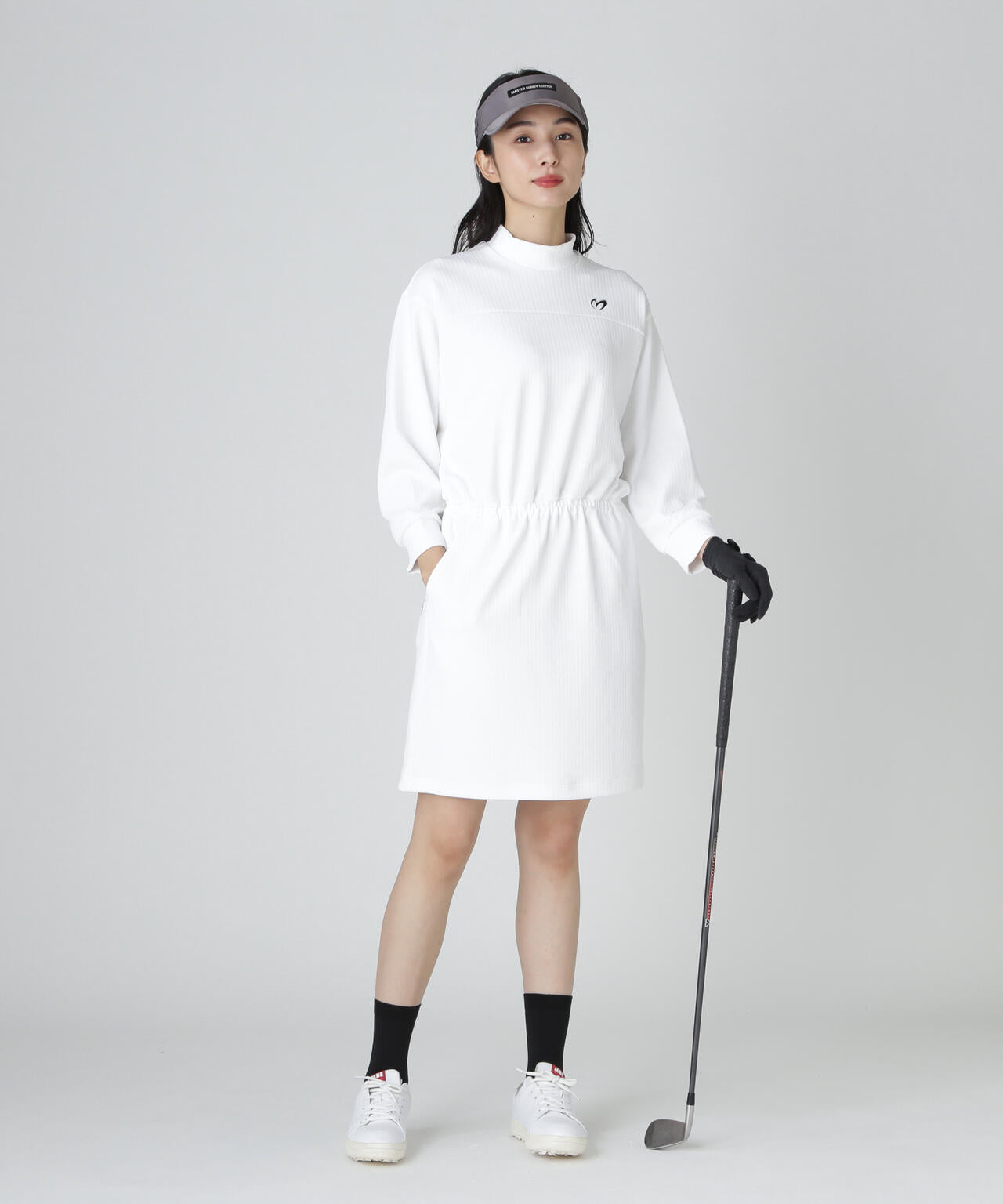 ポリストライプハイネックワンピース