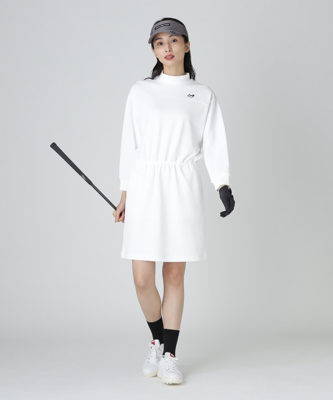 ポリストライプハイネックワンピース