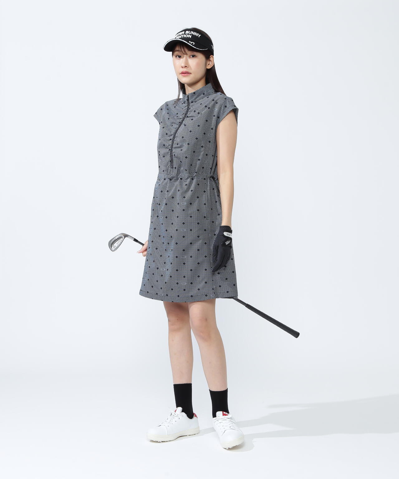 SPX×TEXBRIDプリント ハーフジップアップ スリーブレスワンピース