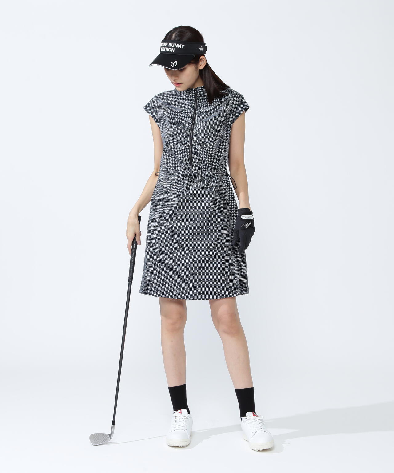 SPX×TEXBRIDプリント ハーフジップアップ スリーブレスワンピース