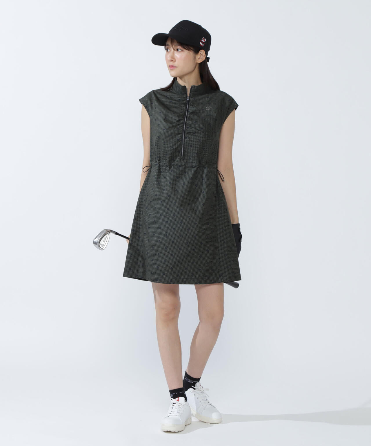 SPX×TEXBRIDプリント ハーフジップアップ スリーブレスワンピース