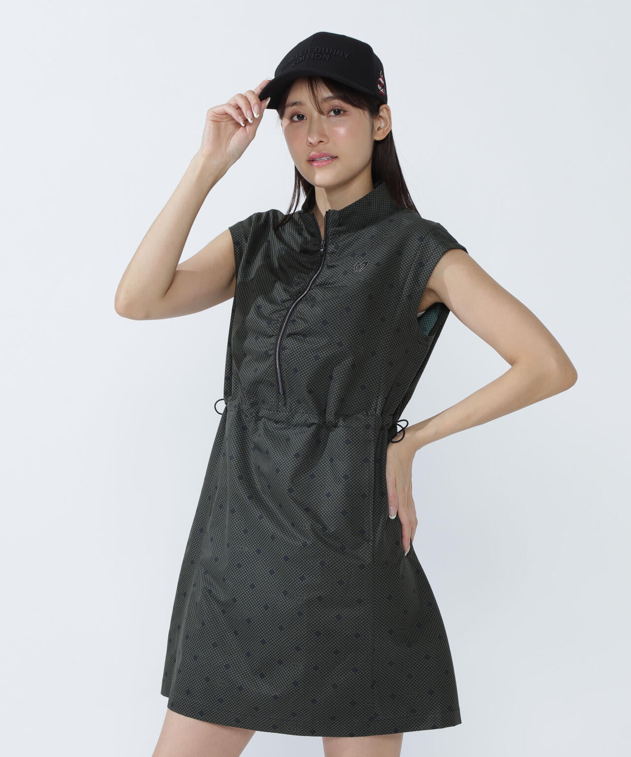 SPX×TEXBRIDプリント ハーフジップアップ スリーブレスワンピース