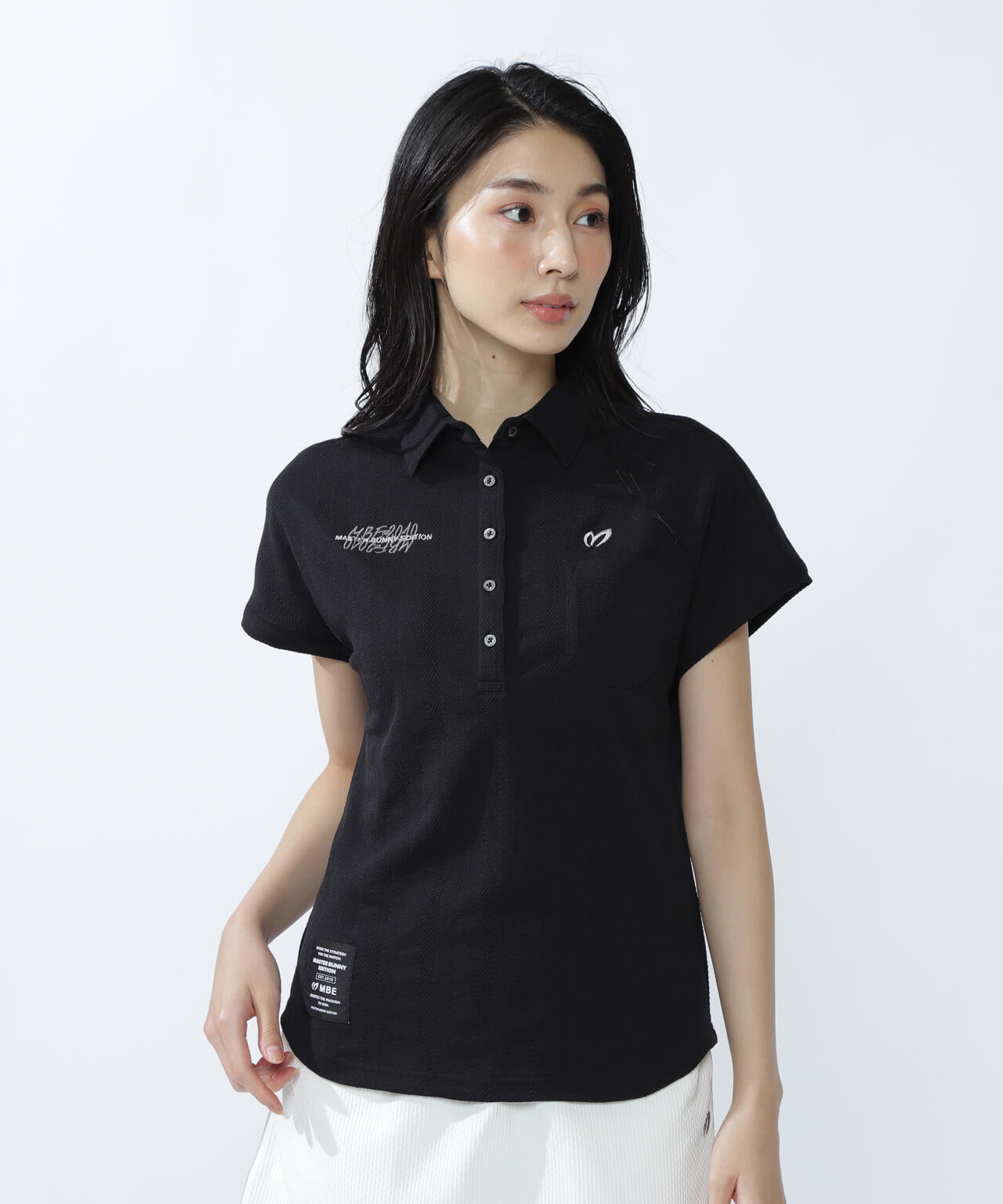 エコペットストレッチタックジャガードフレンチスリーブポロシャツ