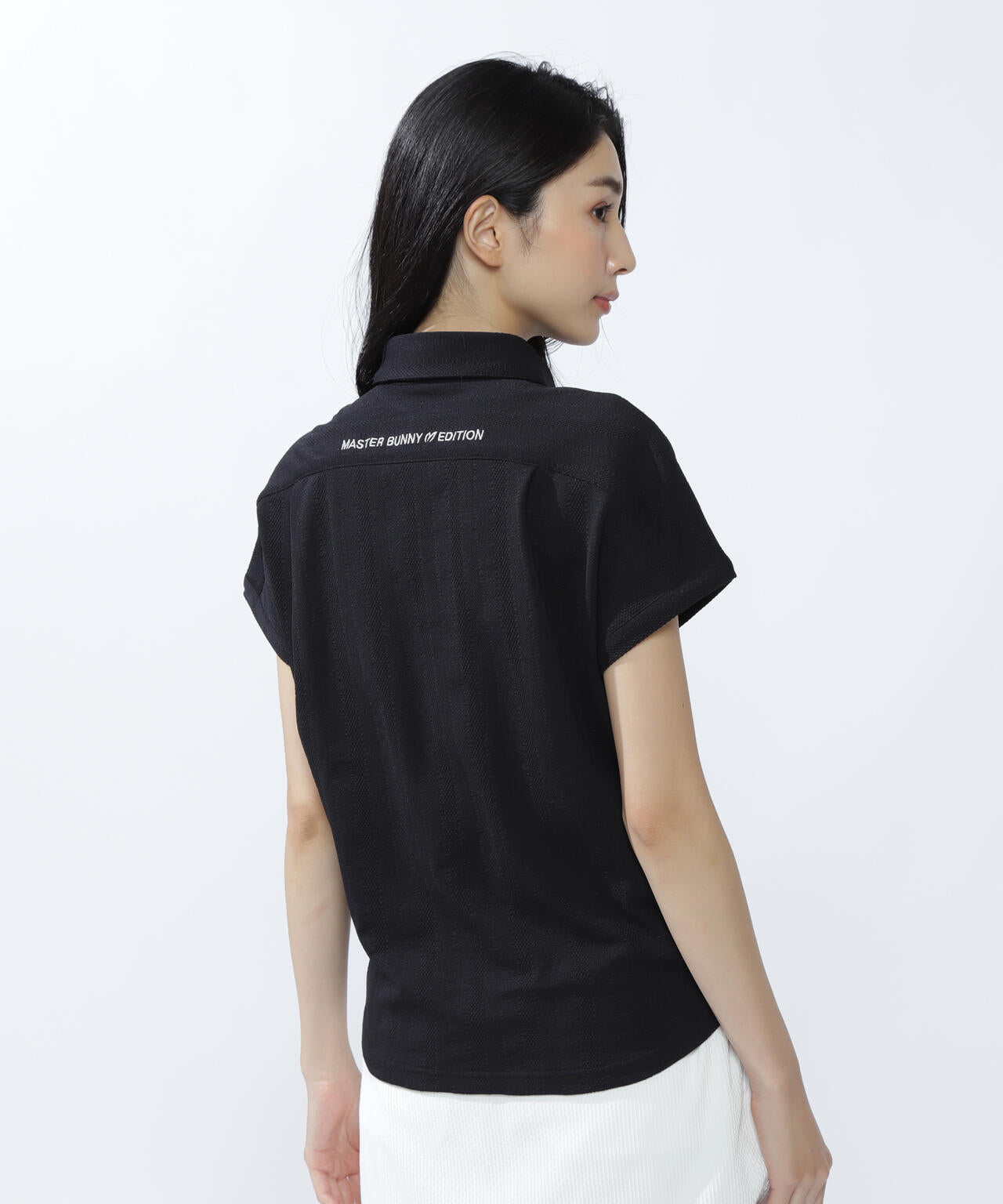 エコペットストレッチタックジャガードフレンチスリーブポロシャツ