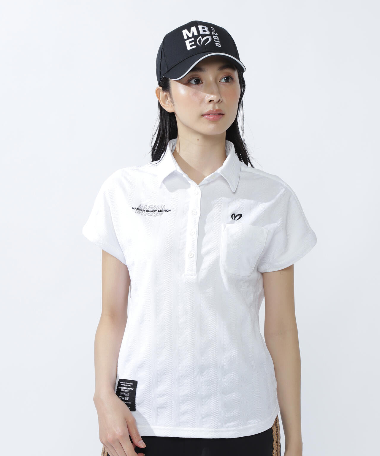 エコペットストレッチタックジャガードフレンチスリーブポロシャツ