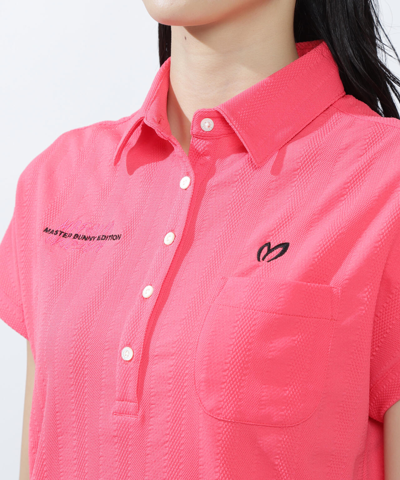 エコペットストレッチタックジャガードフレンチスリーブポロシャツ