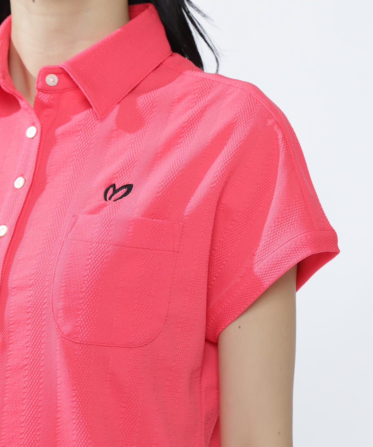 エコペットストレッチタックジャガードフレンチスリーブポロシャツ