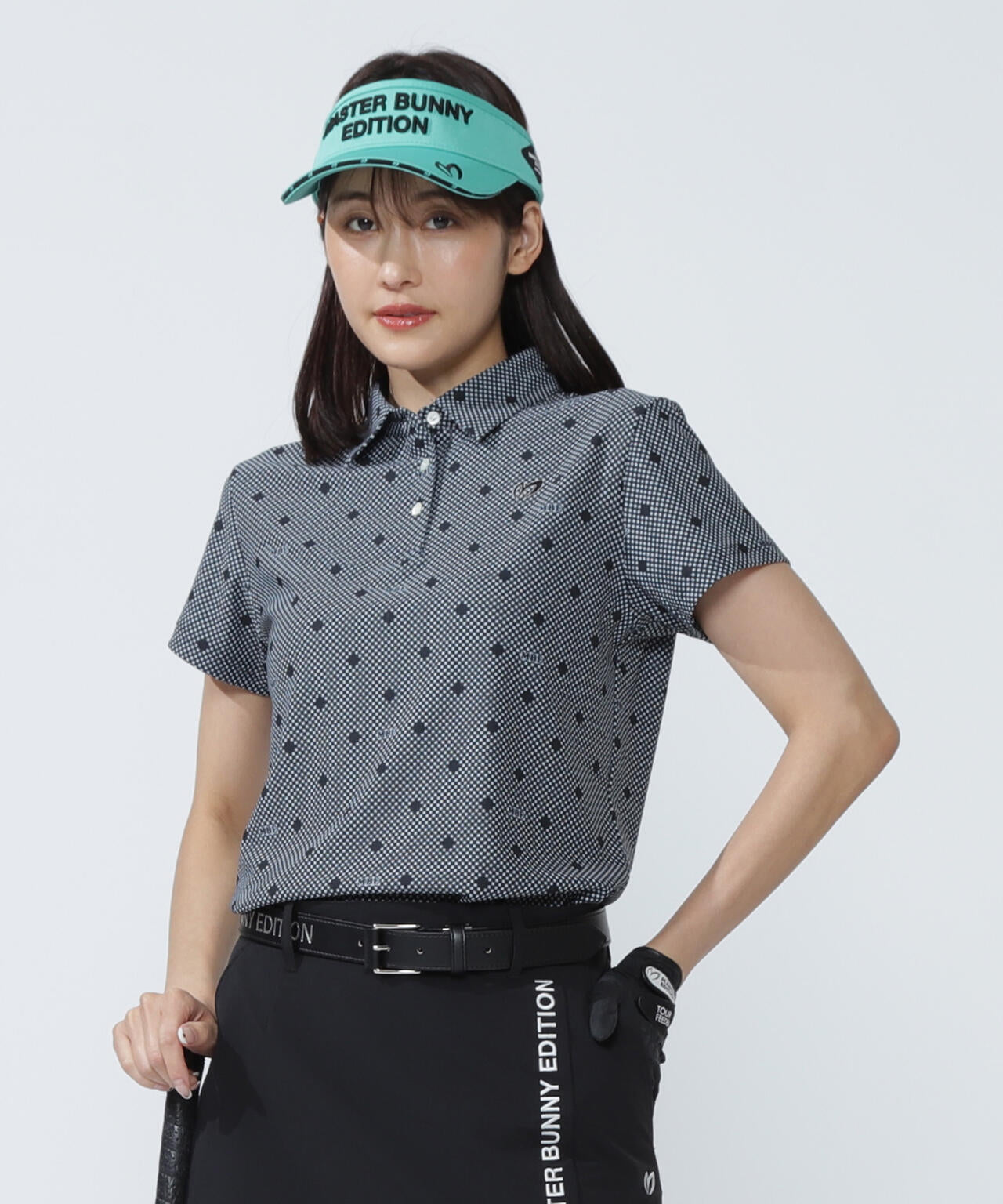 メッシュトリコットプリント半袖ポロシャツ