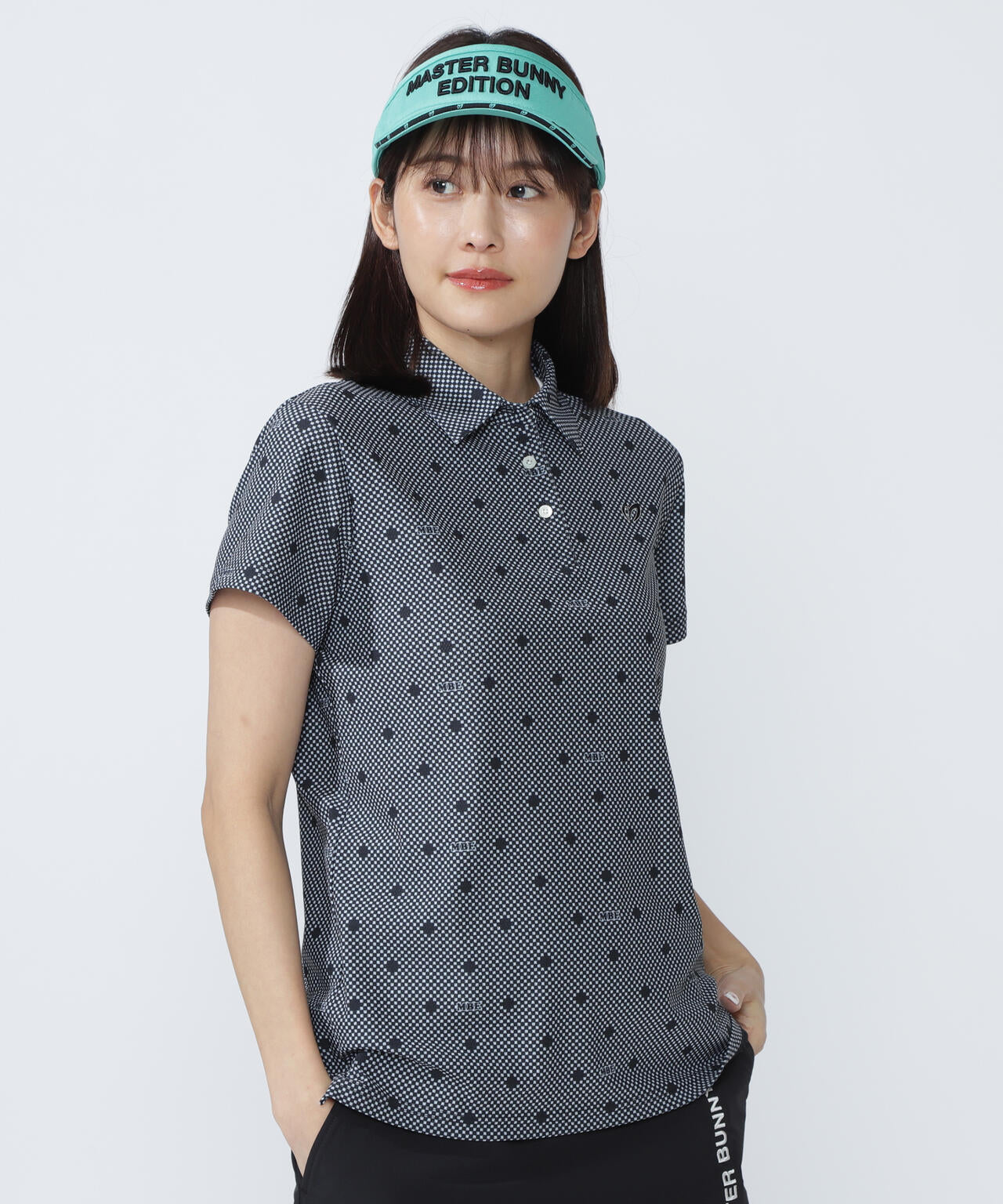 メッシュトリコットプリント半袖ポロシャツ