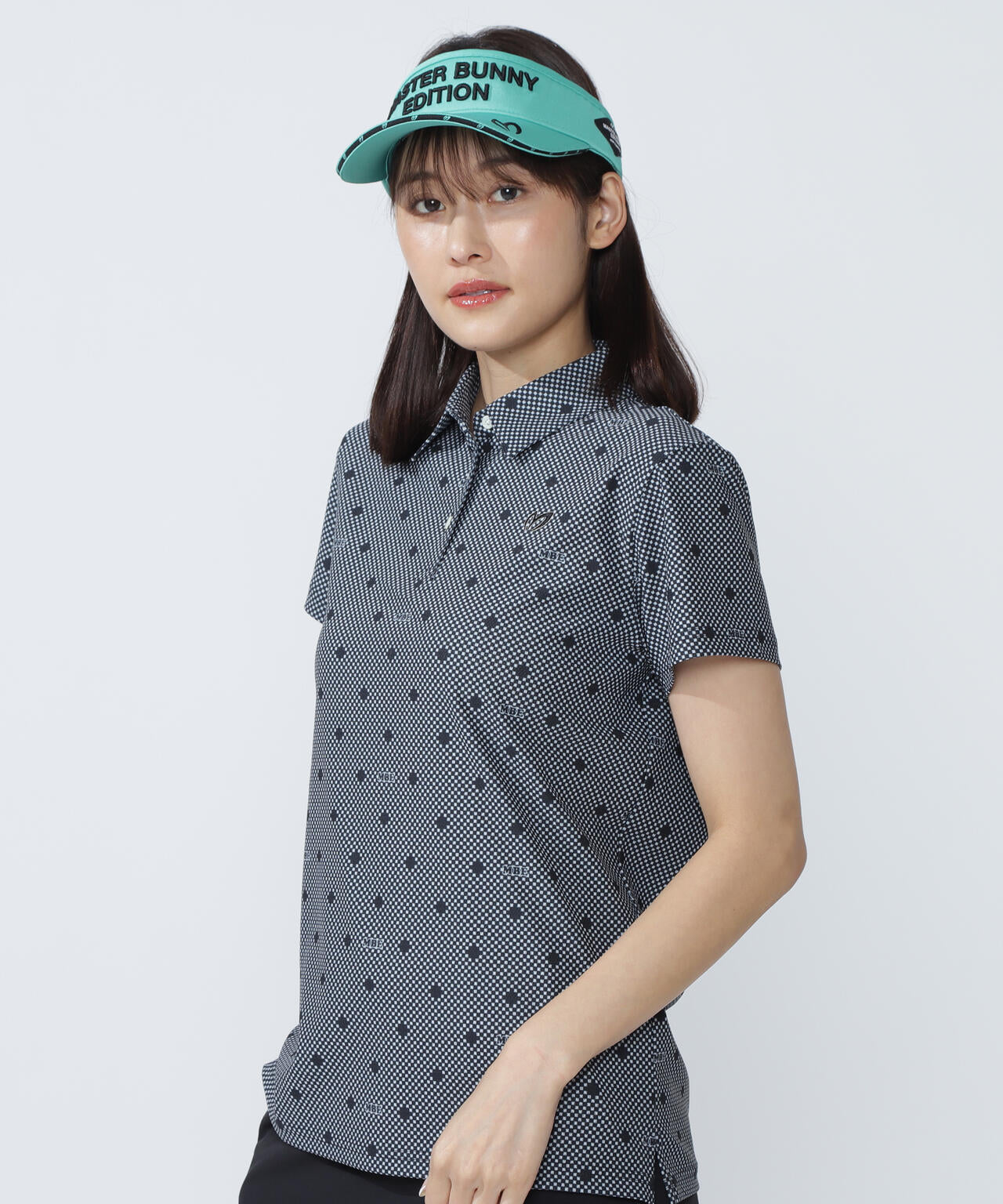 メッシュトリコットプリント半袖ポロシャツ