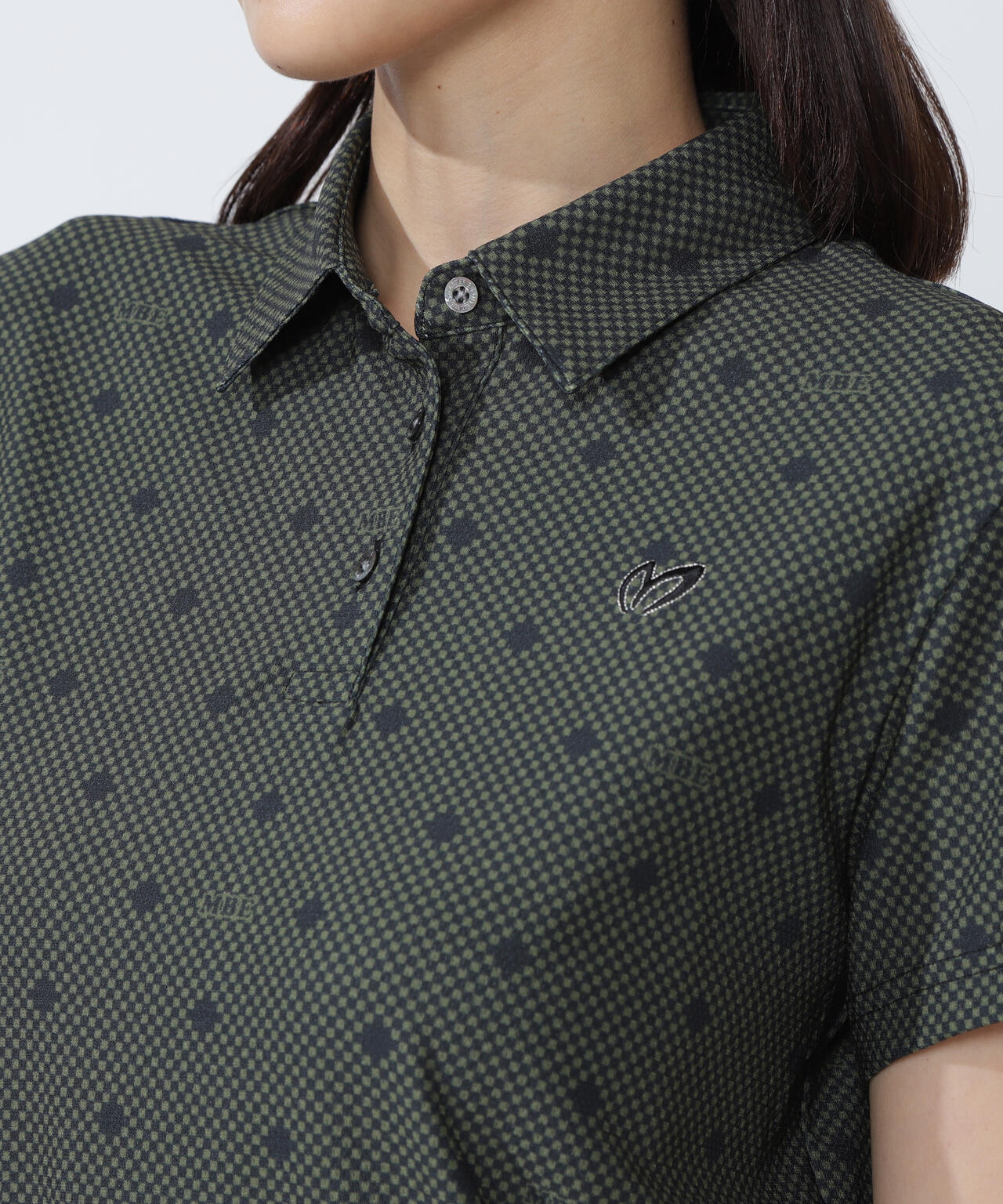 メッシュトリコットプリント半袖ポロシャツ