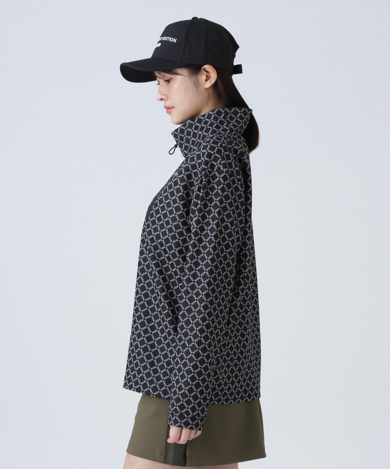 SPXカラミメッシュMBEボックスプリント長袖モックネックカットソー