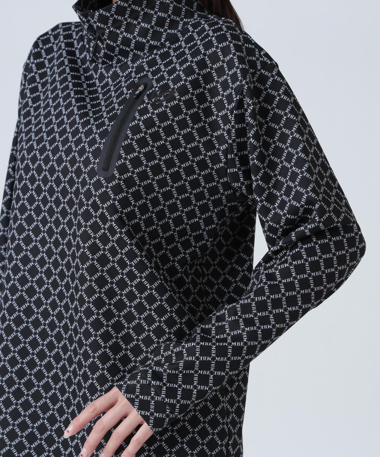 SPXカラミメッシュMBEボックスプリント長袖モックネックカットソー