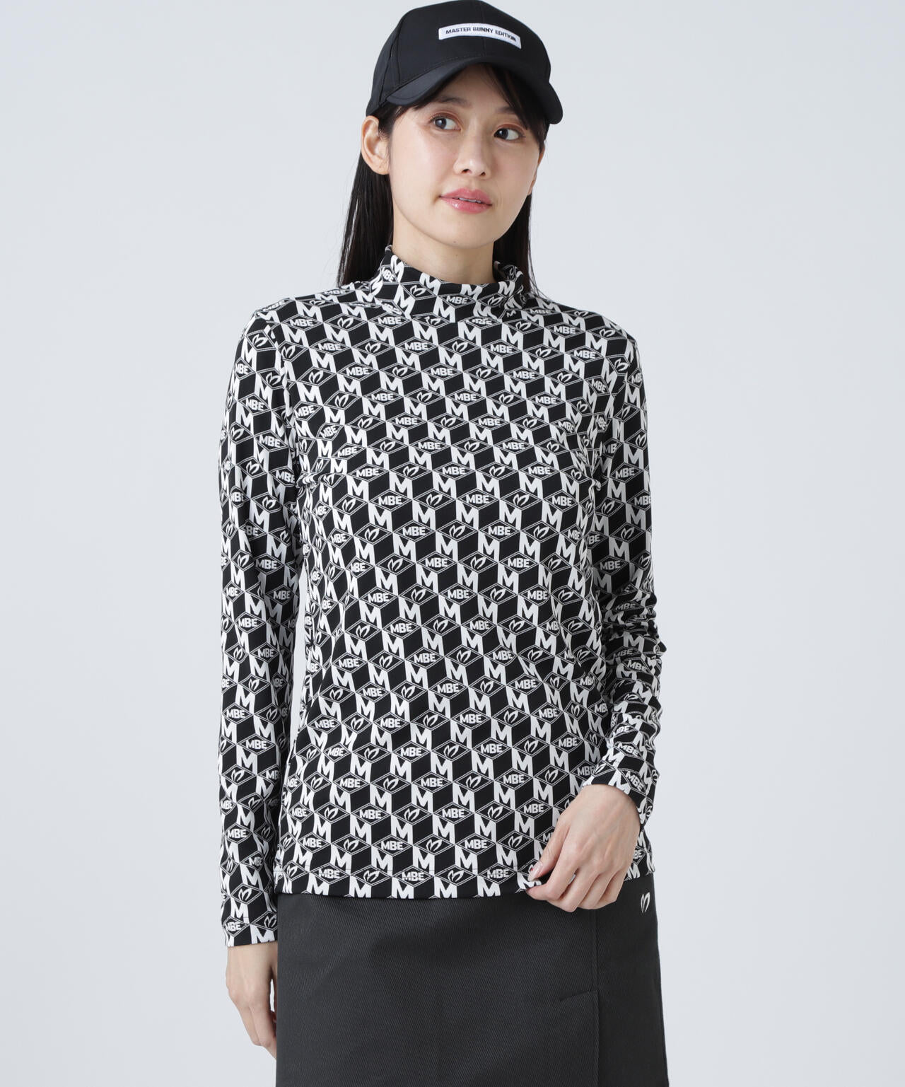 エコブルーMキューブジャガード長袖ハイネックカットソー