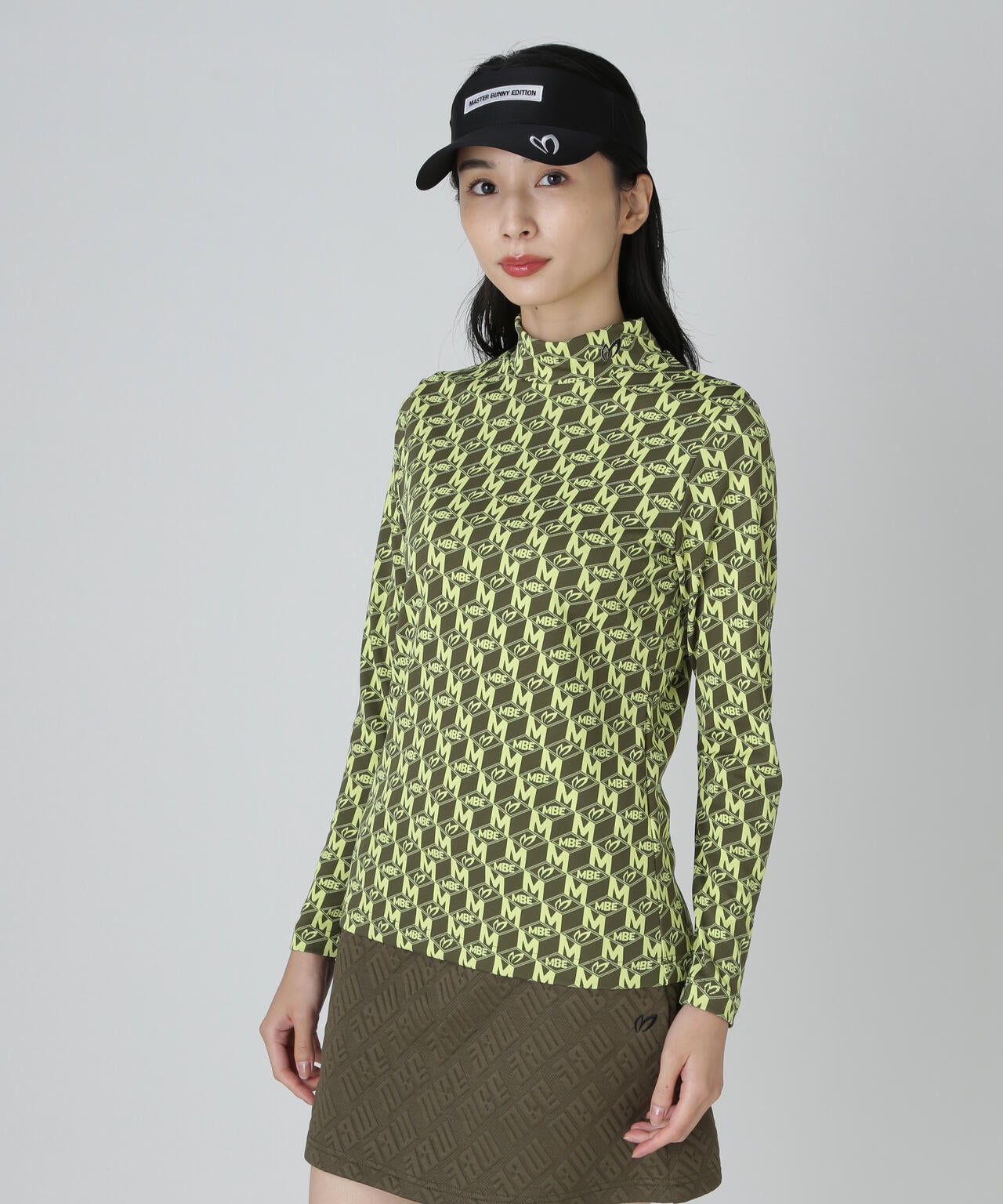 エコブルーMキューブジャガード長袖ハイネックカットソー