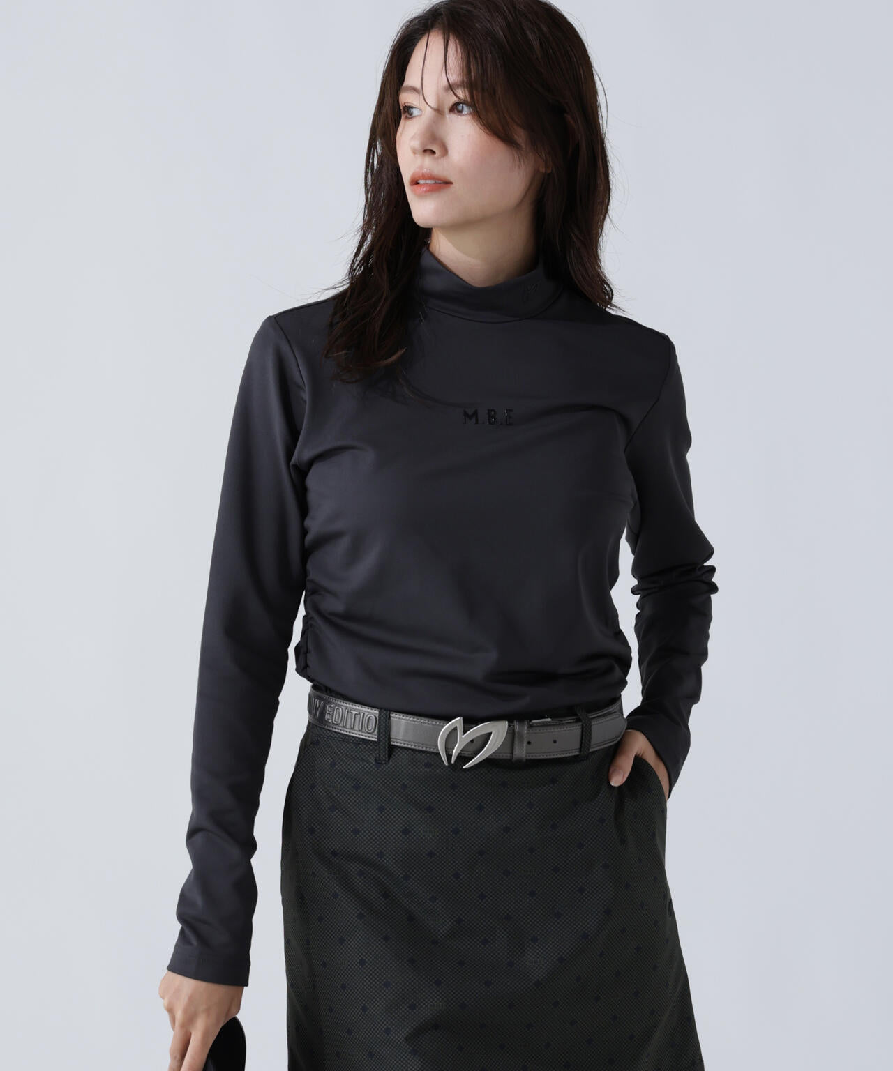 ドット長袖ハイネックカットソー