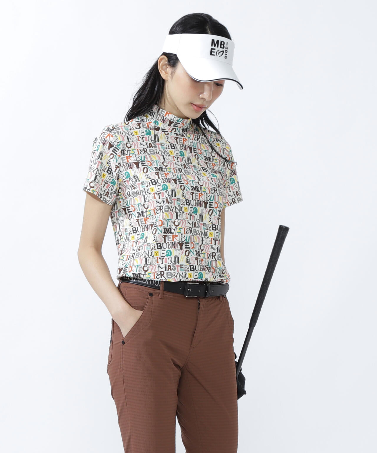 4WAYナイロントリコットマルチロゴプリント半袖モックネックカットソー