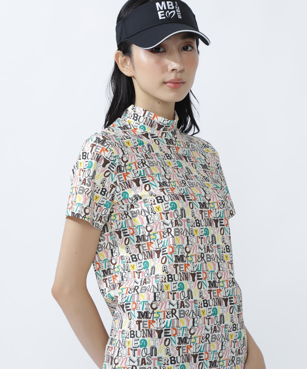 4WAYナイロントリコットマルチロゴプリント半袖モックネックカットソー