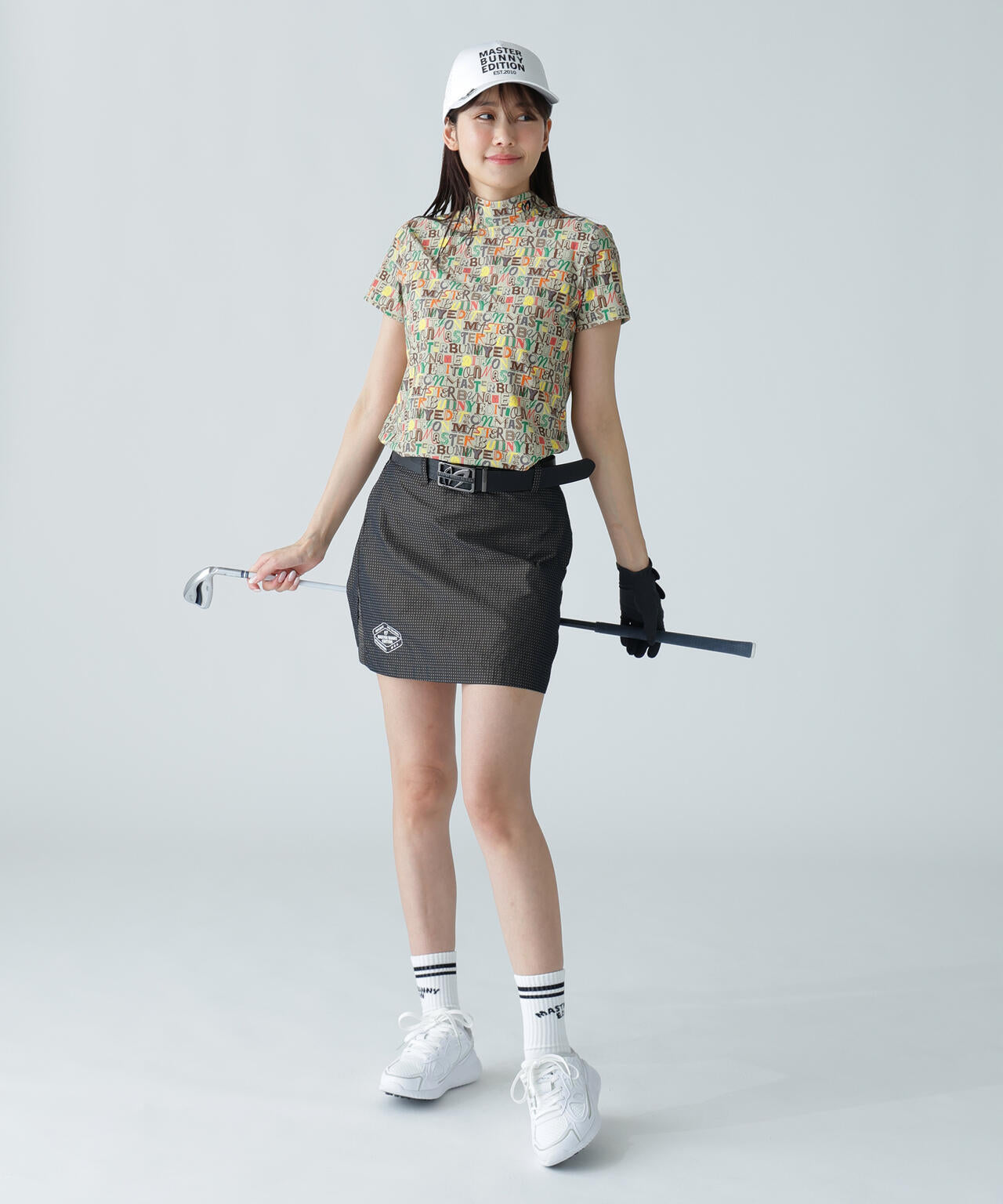 4WAYナイロントリコットマルチロゴプリント半袖モックネックカットソー