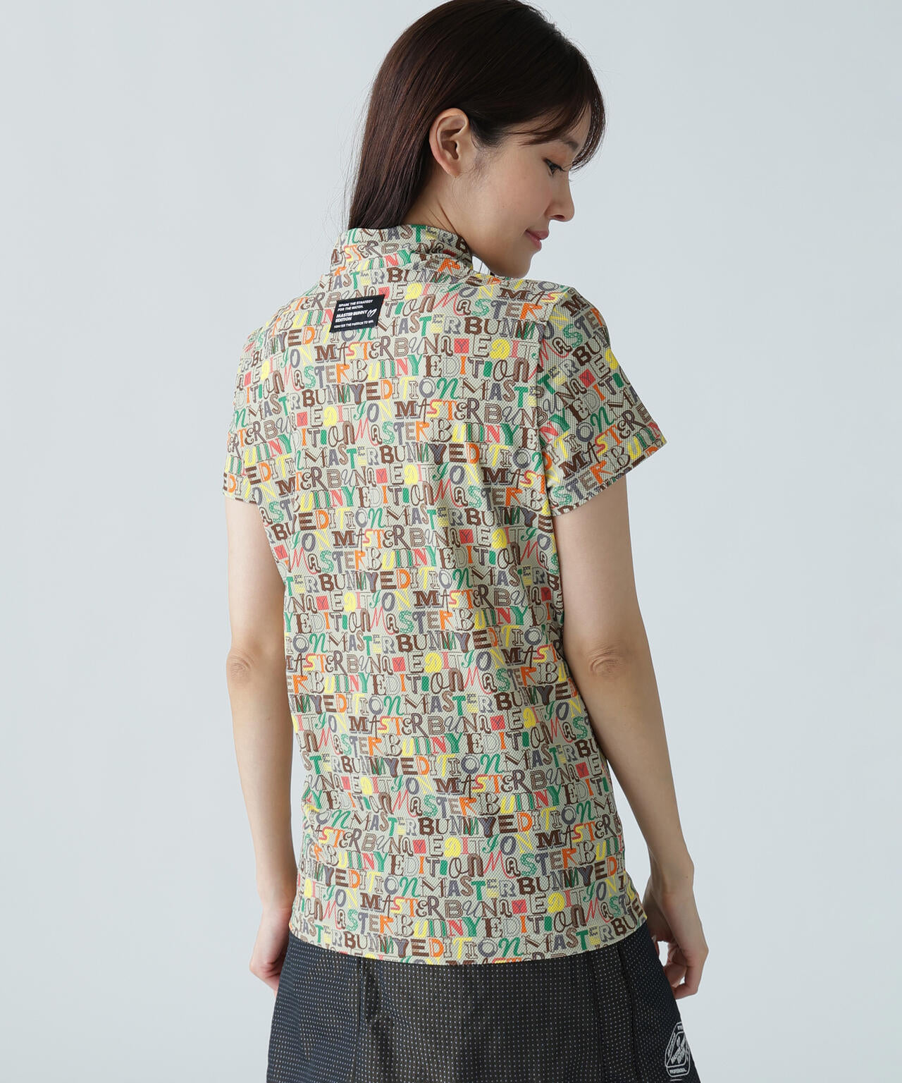 4WAYナイロントリコットマルチロゴプリント半袖モックネックカットソー