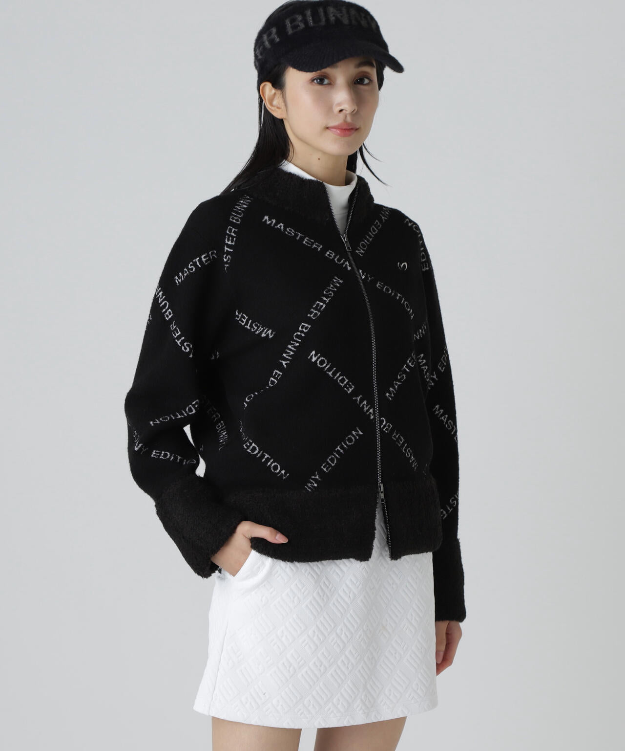 ブークレロゴジャガードジップアップニットブルゾン