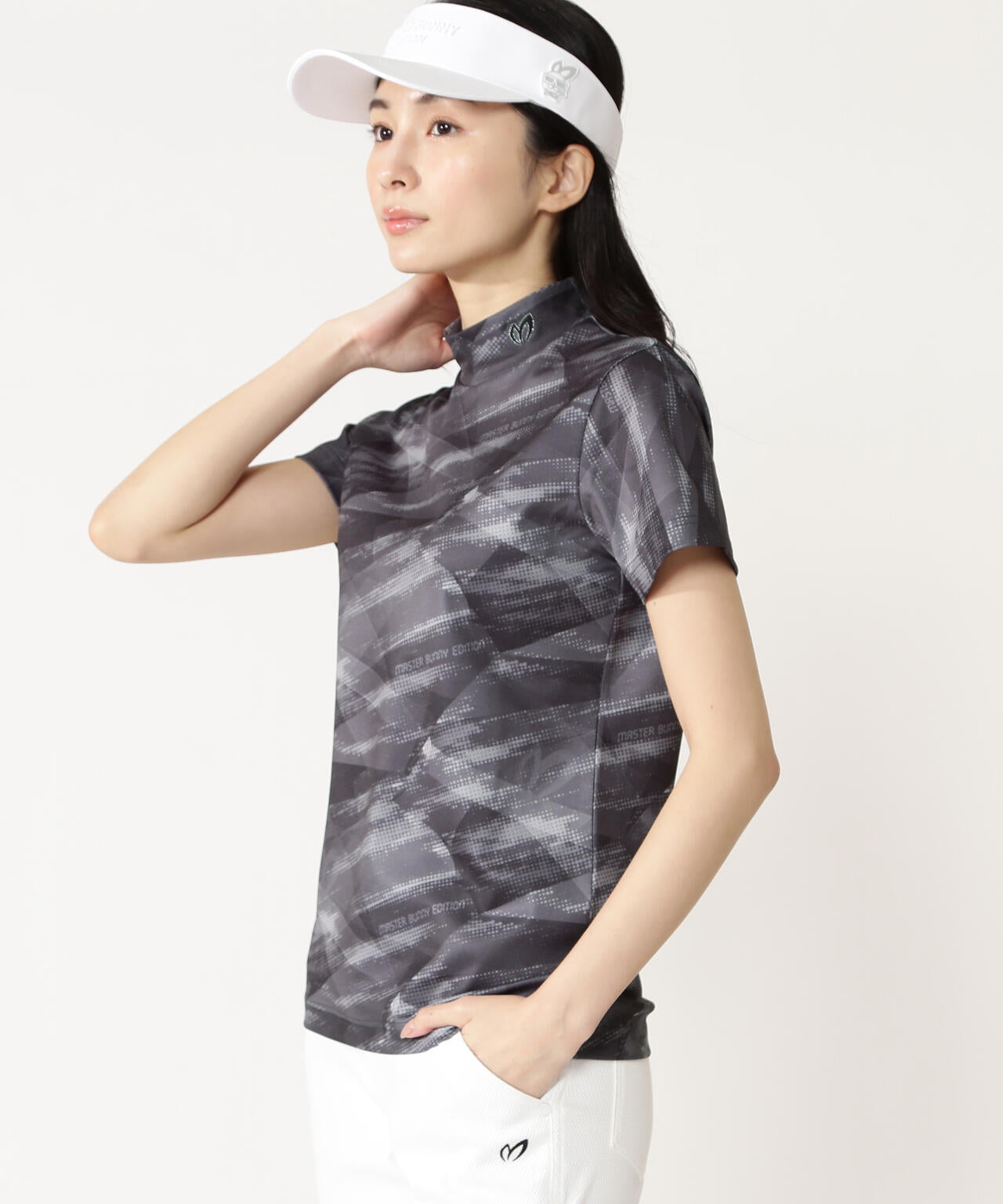 ドットグラデーション メッシュトリコット半袖ハイネックカットソー