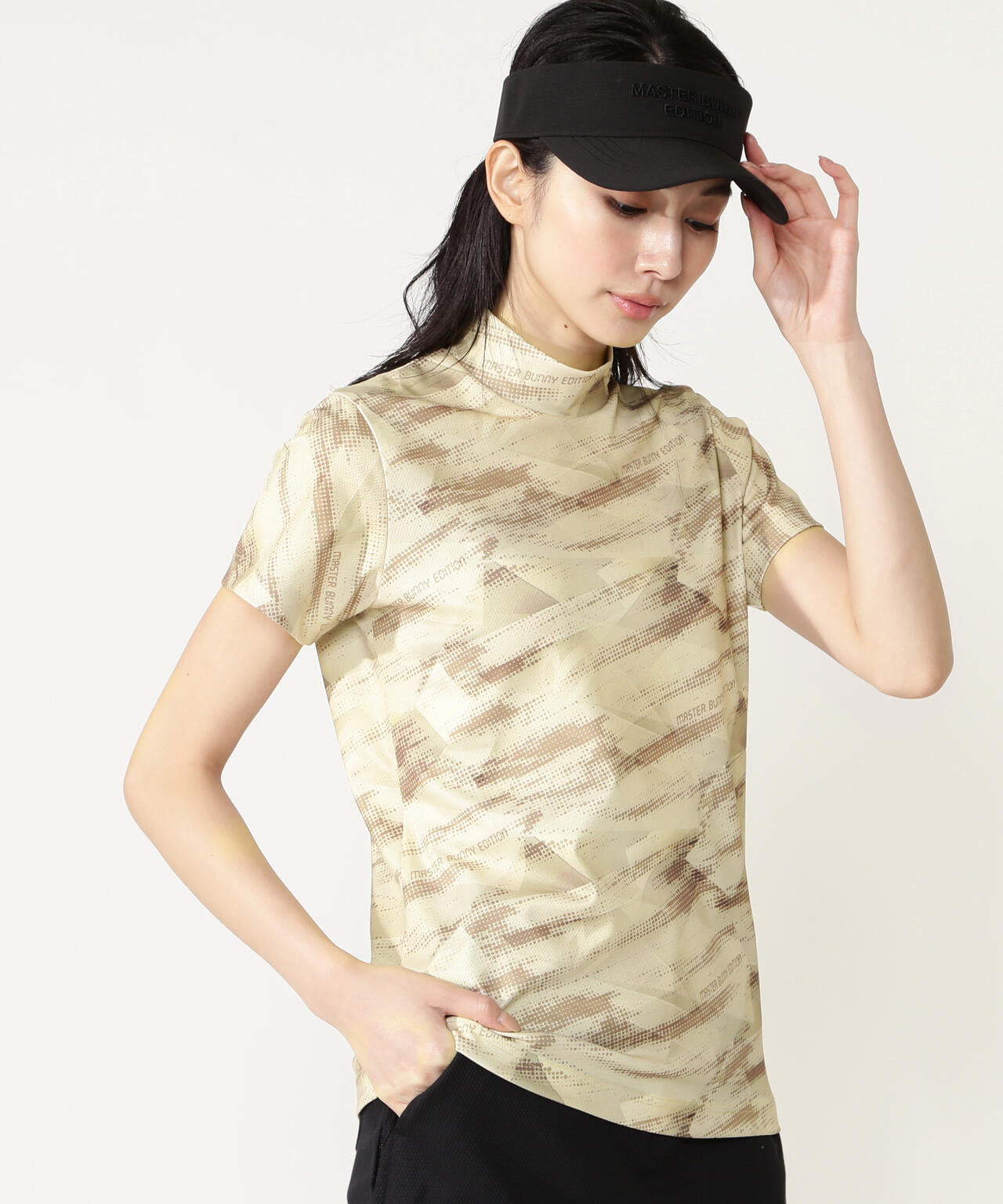 ドットグラデーション メッシュトリコット半袖ハイネックカットソー