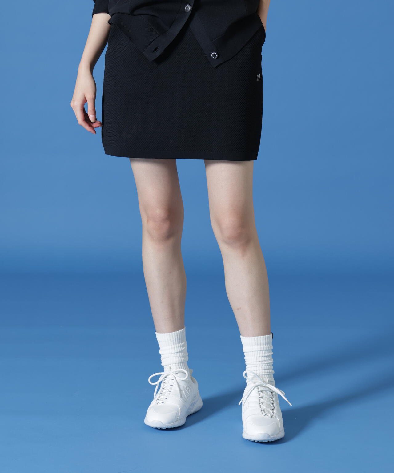 美品【マスターバニーエディション】アシンメトリー プリーツ切り替え スカート 黒 布帛切り替えスカート (WOMENS) | MASTER BUNNY EDITION（マスター