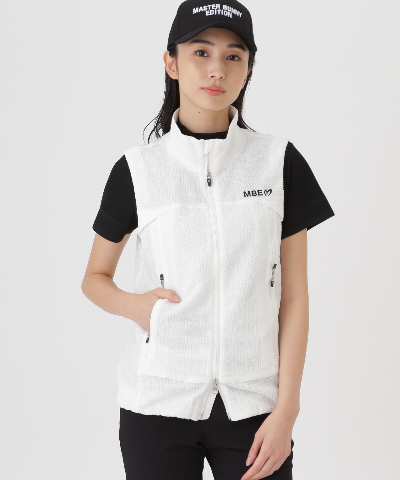 ミアチェックジャガードフルジップスタンドベスト (WOMENS)
