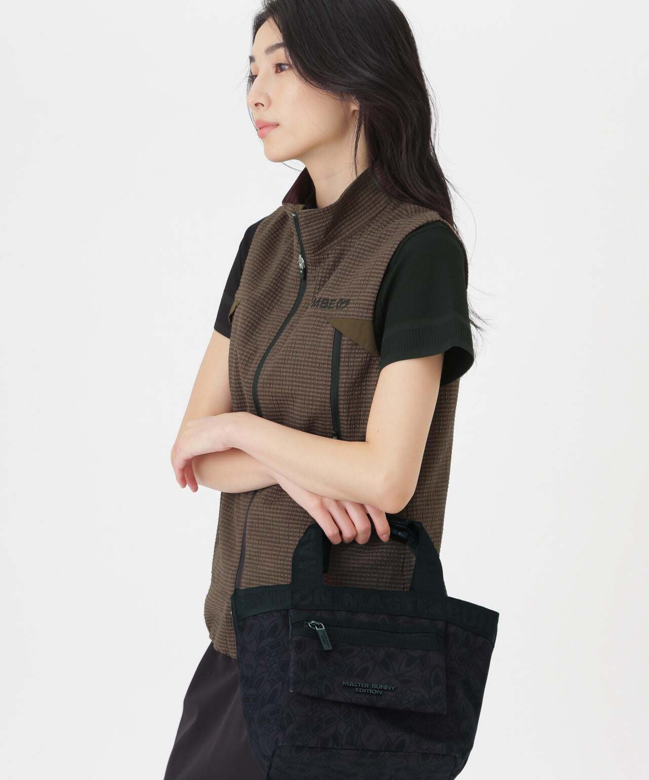 ミアチェックジャガードフルジップスタンドベスト (WOMENS)