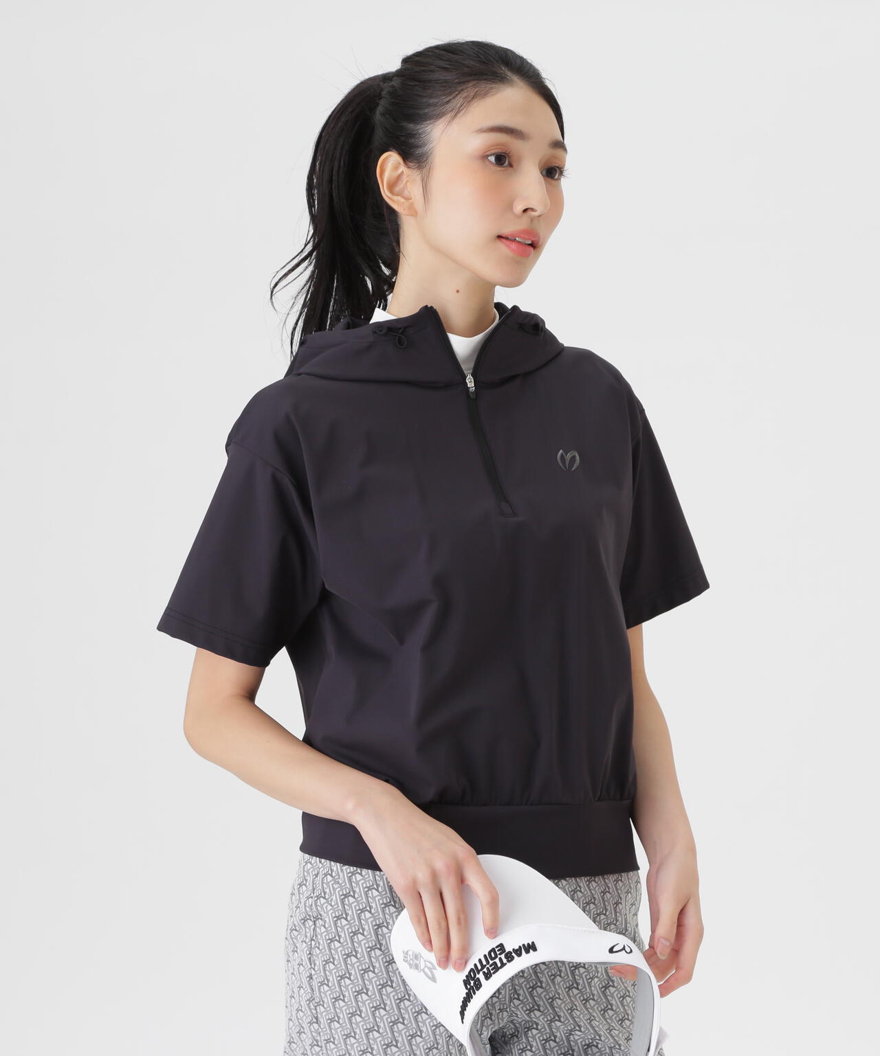 Nyベアムース半袖ハーフジップフーディプルオーバー (WOMENS)