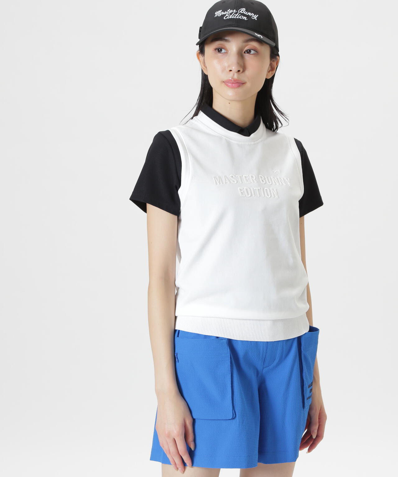 MASTER BUNNY EDITION レディースベスト ホワイト クルーネックニットベスト (WOMENS) | MASTER BUNNY EDITION（マスター