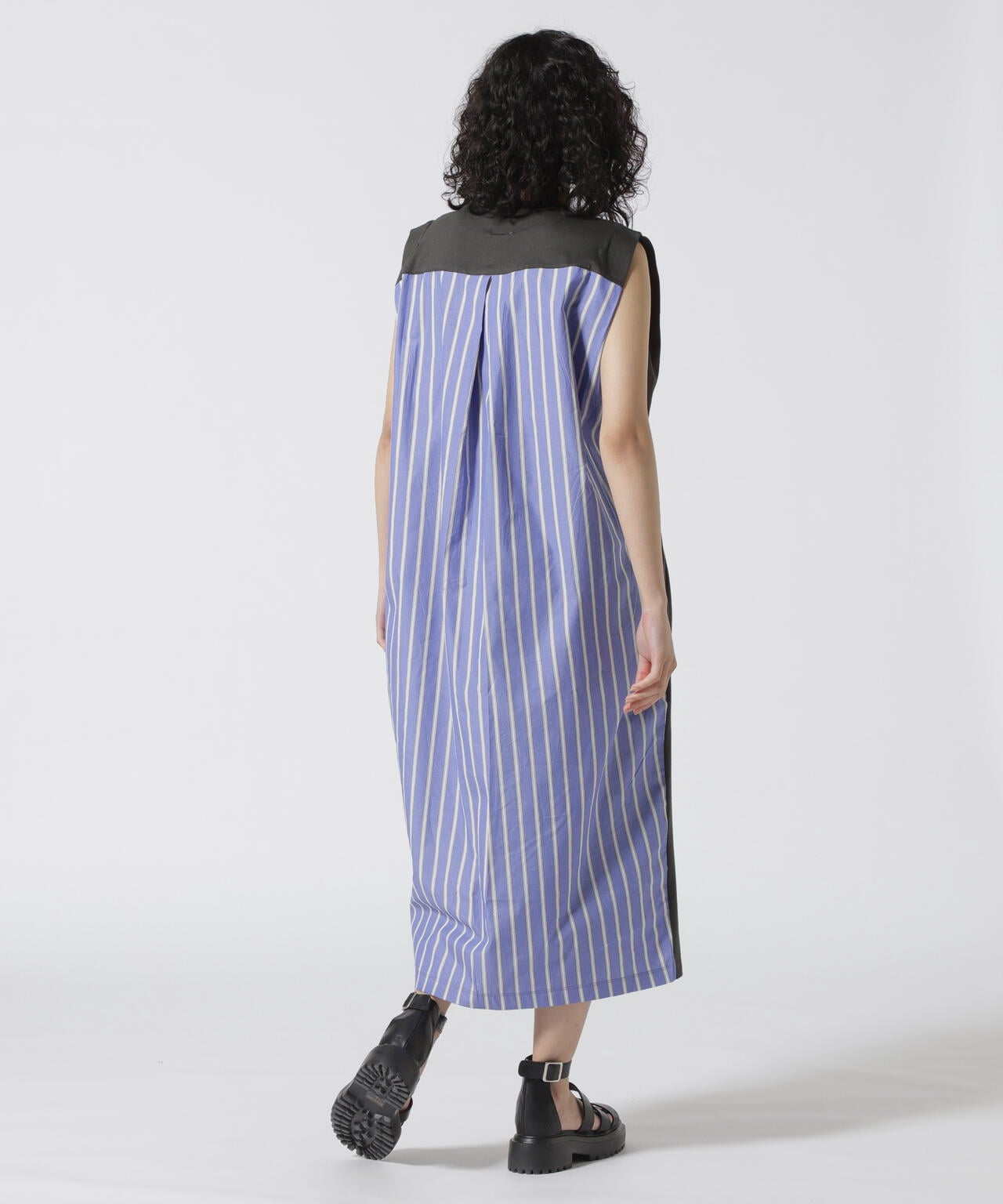 B omnivore/ビーオムニボー UV加工天竺×ストライプインタックワンピ