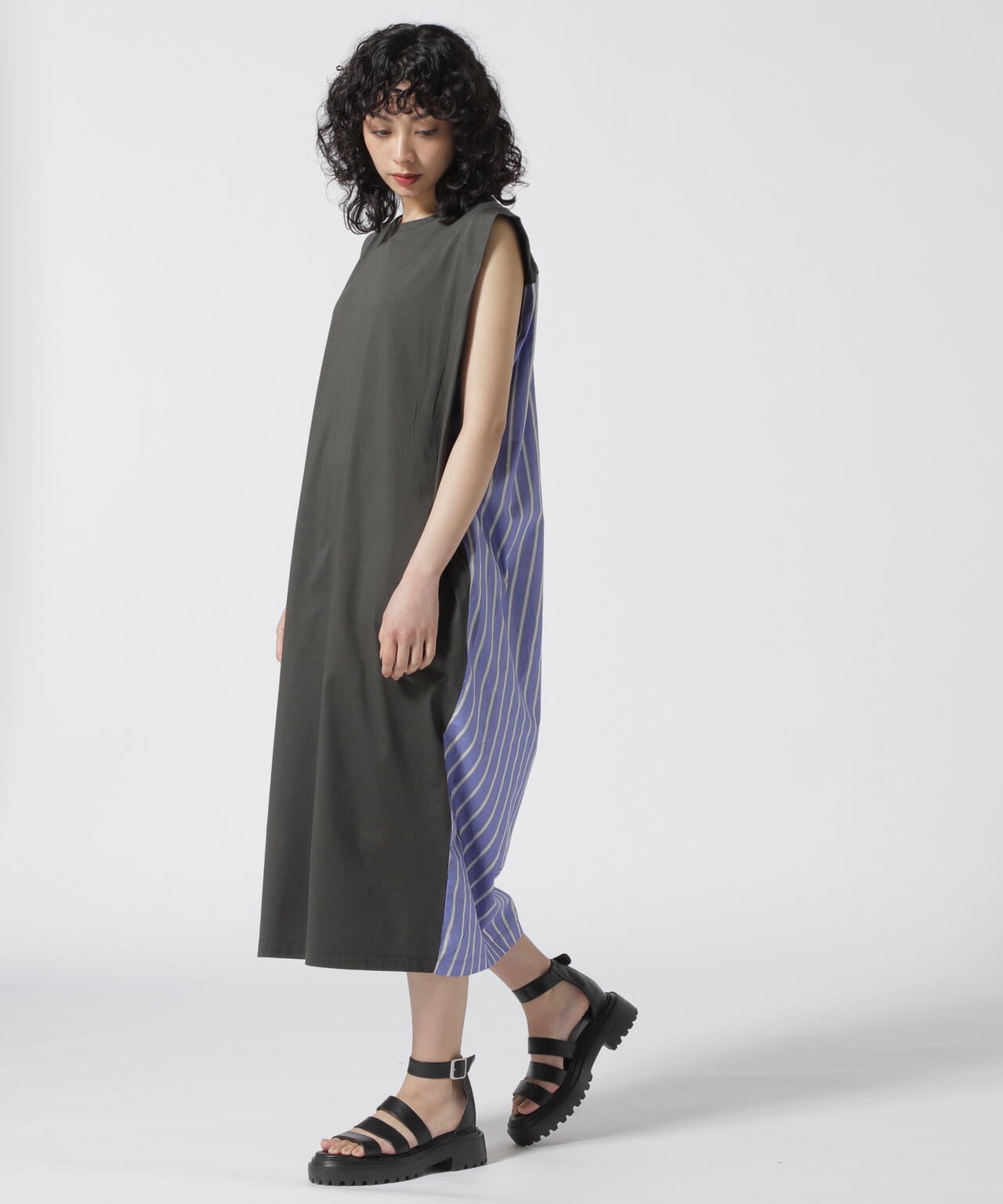 ビーバー（BEAVER）/B omnivore／ビーオムニボー　ＵＶ加工天竺×ストライプインタックワンピ B omnivore/ビーオムニボー UV加工天竺×ストライプインタックワンピ