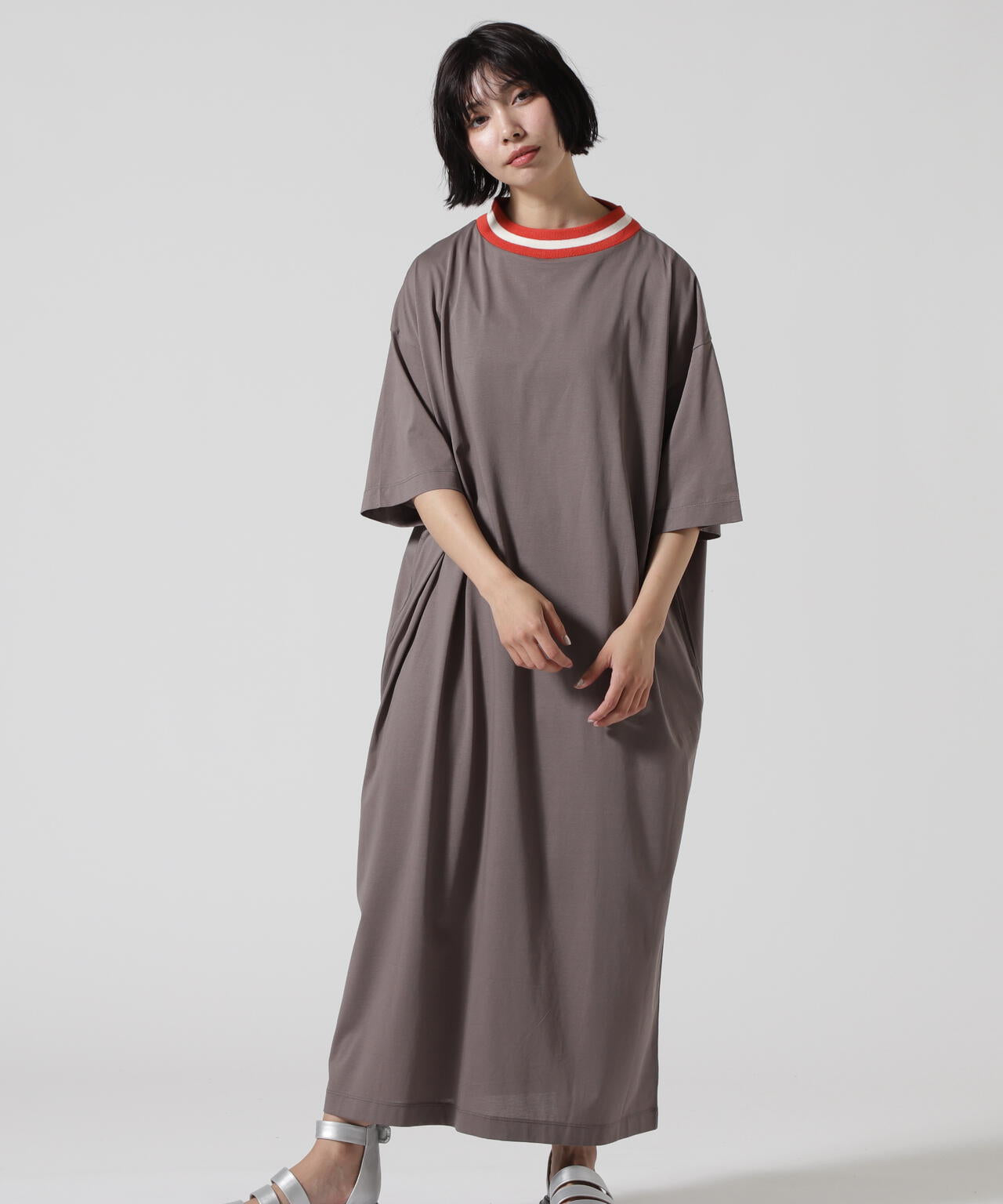 ビーバー（BEAVER）/B omnivore／ビーオムニボー　ライン入りリブシルケット天竺ワンピ B omnivore/ビーオムニボー ライン入りリブシルケット天竺ワンピ