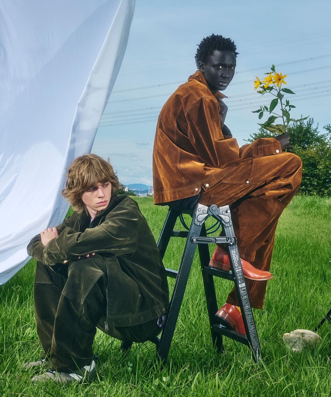 echeveria カバーオール ジャケット B omnivore/ビーオムニボー FLOCKY DENIM COVER JACKET フロッキー