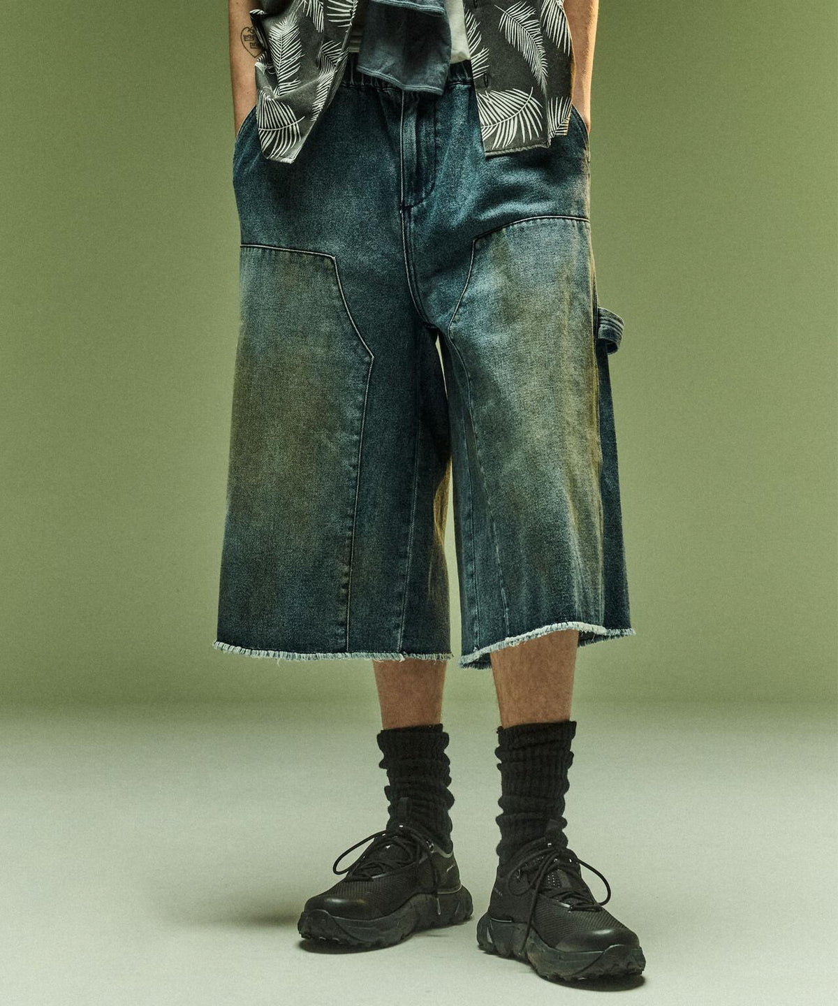 B omnivore/ビーオムニボー W KNEE SHORTS DENIM ダブルニーショーツ 