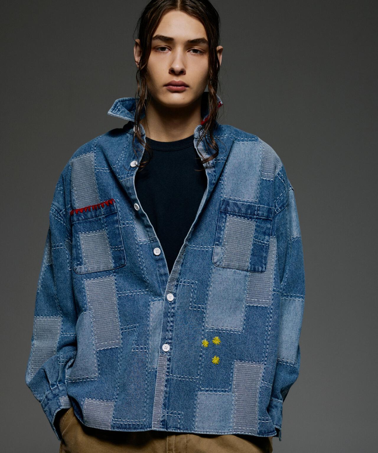 B omnivore/ビーオムニボー　PATCHWORK DENIM SHIRT