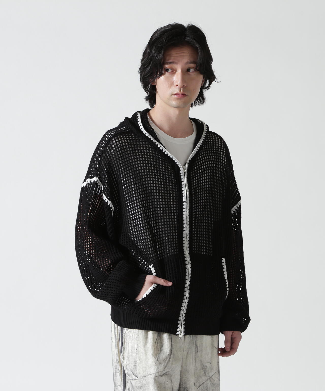 B omnivore/ビーオムニボー　HAND - STITCH MESH HOODIE