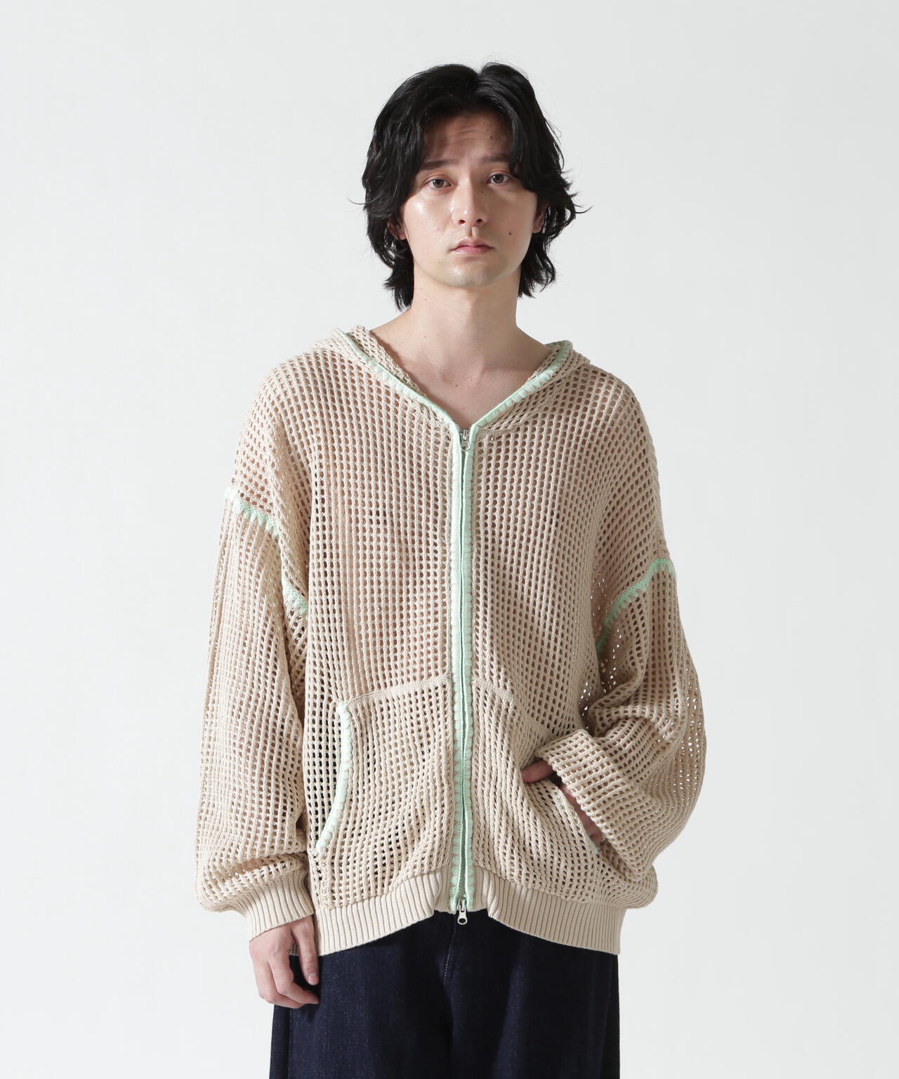 B omnivore/ビーオムニボー HAND - STITCH MESH HOODIE | BEAVER