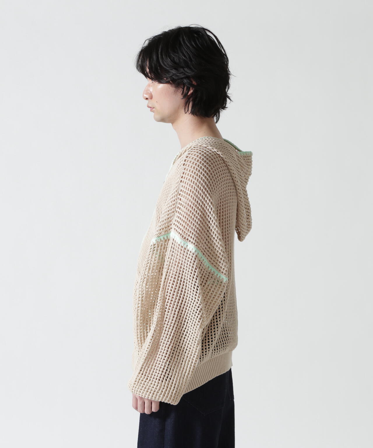 B omnivore/ビーオムニボー HAND - STITCH MESH HOODIE | BEAVER