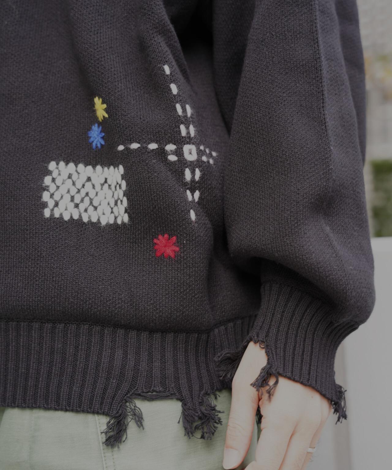 SEA japan  ハンドステッチウールニット セール】Vintage-like hand stitch knit /ヴィンテージライクハンド