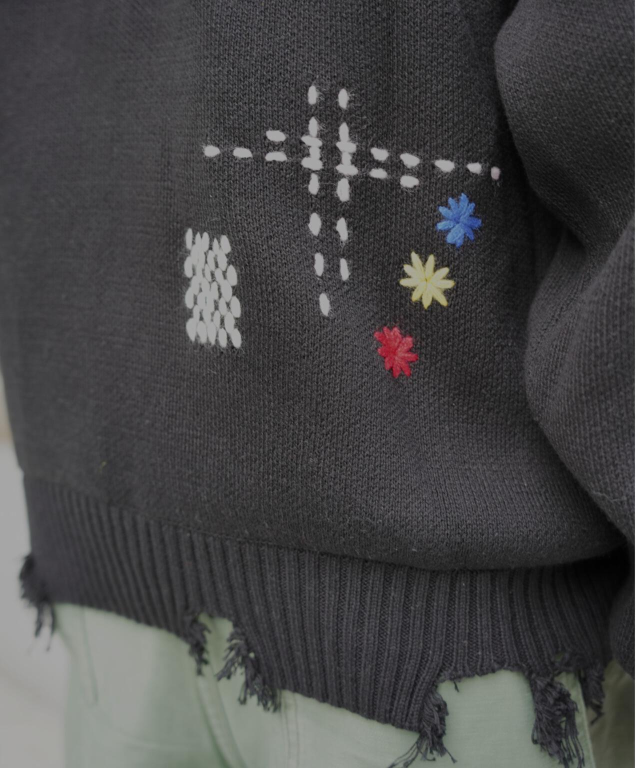 B omnivore/ビーオムニボー　HAND STITCH CREWNECK KNIT ハンドステッチクルーネックニット