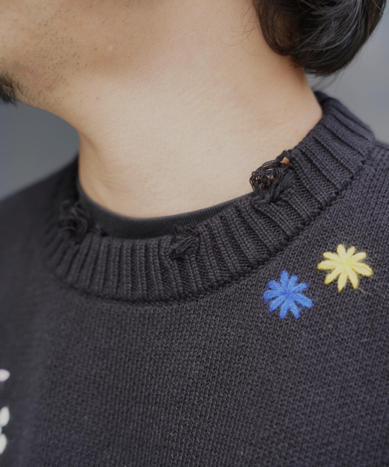 B omnivore/ビーオムニボー　HAND STITCH CREWNECK KNIT ハンドステッチクルーネックニット