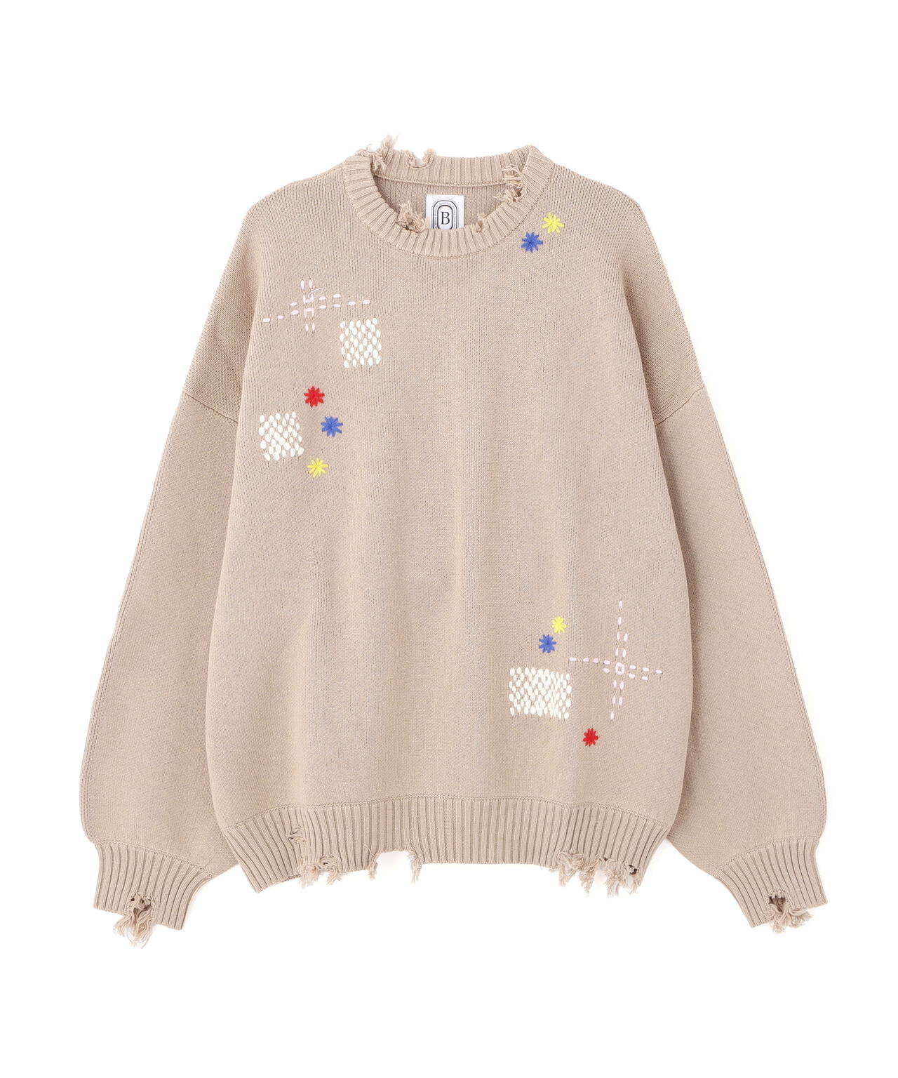 B omnivore/ビーオムニボー　HAND STITCH CREWNECK KNIT ハンドステッチクルーネックニット