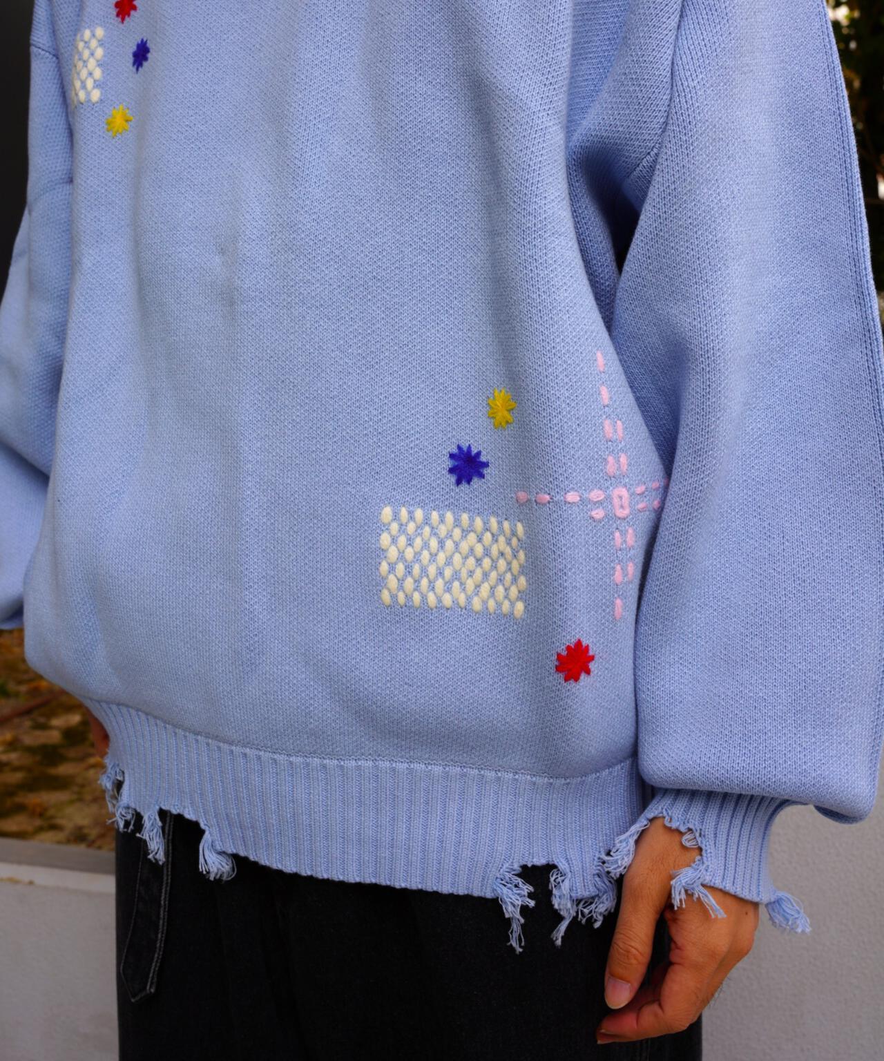 B omnivore/ビーオムニボー　HAND STITCH CREWNECK KNIT ハンドステッチクルーネックニット